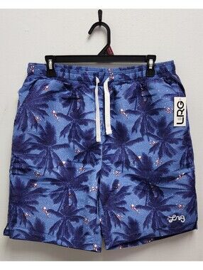 LRG Men's Tropical Palm Tree Swim Board Shorts Trunks Blue Purple Medium NWT